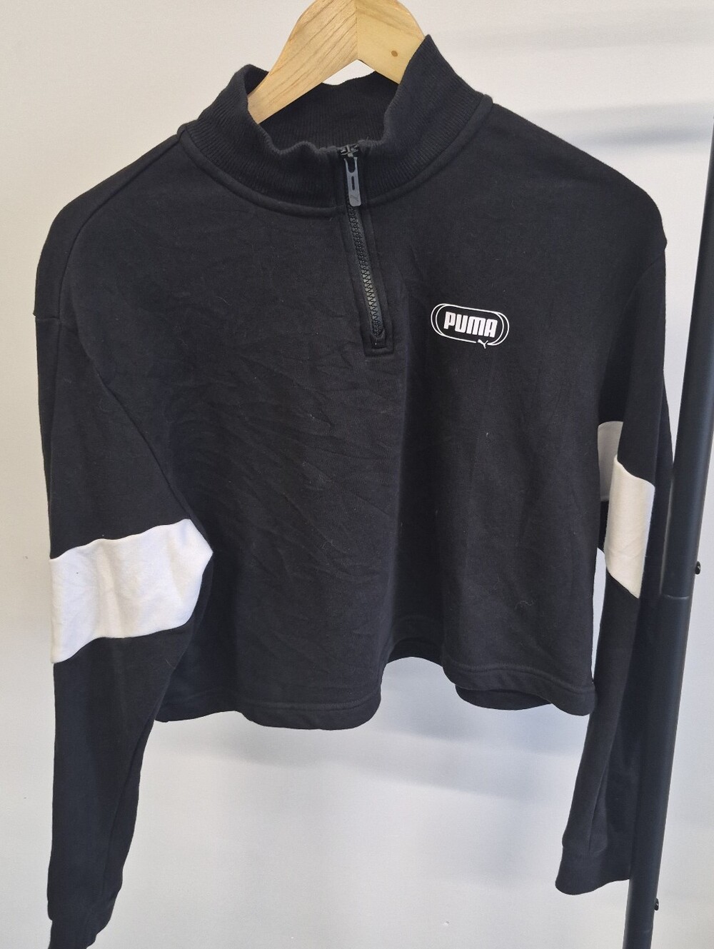 Puma Black Cropped Quarter-Zip with White Sleeve Panels